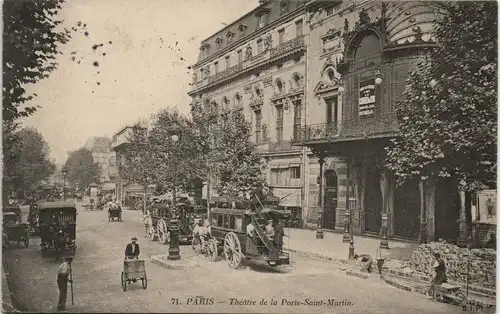 Paris Théâtre de la Porte-Saint-Martin. Kutschen Straßenbau 1907