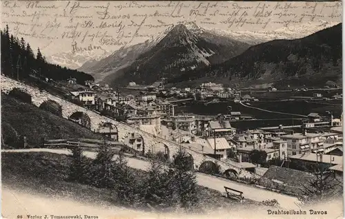 Ansichtskarte Davos Drahtseilbahn - Stadt 1905