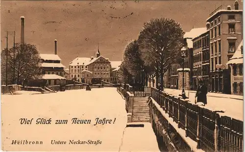 Ansichtskarte Heilbronn Untere Neckarstraße, Neujahr Winter-Karte 1911