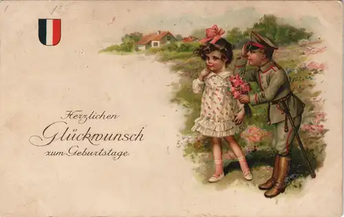 Glückwunsch Grußkarte Geburtstag Militär Patriotik Motiv-AK 1915