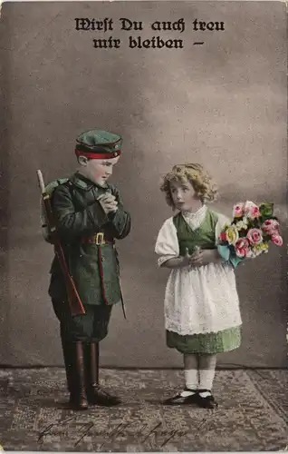 Künstlerkarten Militär Kinder "Wirst Du auch treu mir bleiben" 1916