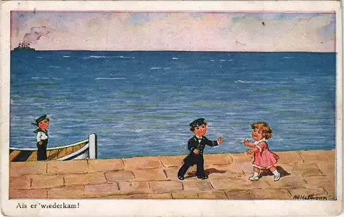 Ansichtskarte  Als er wiederkam! Künstlerkarte - Militär 1910