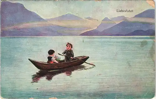 Ansichtskarte  Liebesfahrt Militär/Propaganda 1.WK Kinder als Soldaten 1914