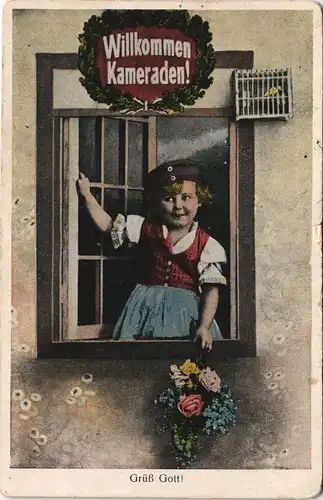 Ansichtskarte  Wilkommen Kameraden - Mädchen als Soldat. Militaria 1917