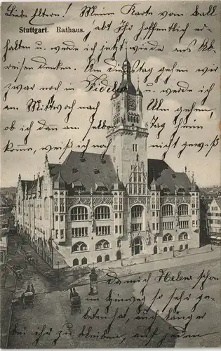 Ansichtskarte Stuttgart Rathaus, Kutschen - Litfasssäule 1906
