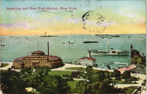Postcard New York City Aquarium and Harbor 1912