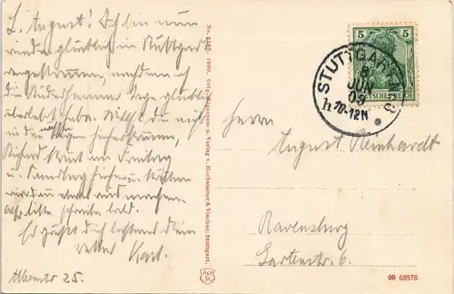 Ansichtskarte Stuttgart Schloßplatz 1909 Passepartout