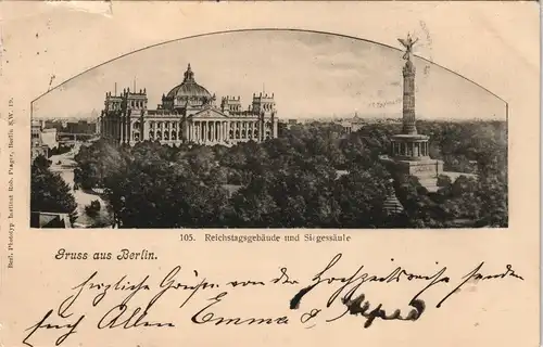 Ansichtskarte Berlin Reichstag und Siegessäule 1902 Passepartout