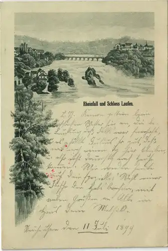 Ansichtskarte Neuhausen am Rheinfall Rheinfall und Schloß Laufen 1899