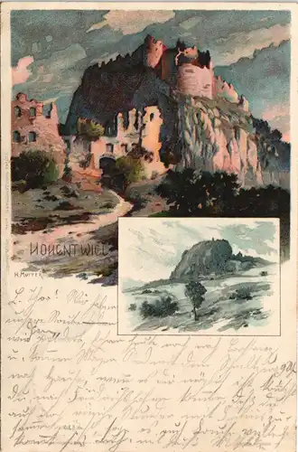 Singen Künstlerkarte Hohentwiel gel. Bahnpost Konstanz - Offenburg 1899