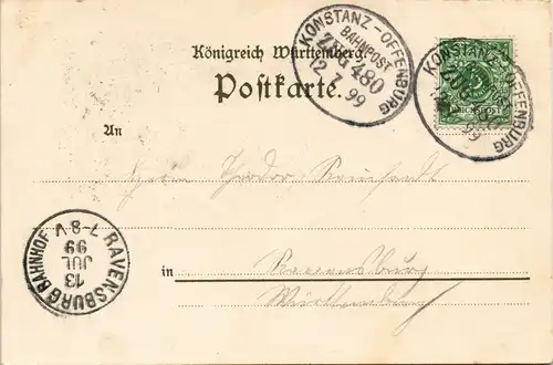 Singen Künstlerkarte Hohentwiel gel. Bahnpost Konstanz - Offenburg 1899