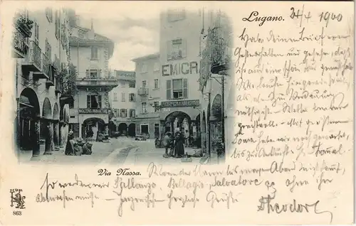 Ansichtskarte Lugano Via Nassa - Geschäfte 1900