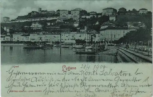 Ansichtskarte Lugano Hafen, Stadt - Dampfer Mondscheinlitho 1900