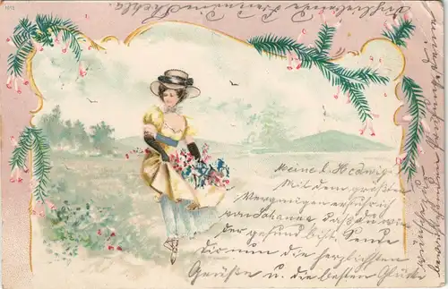 Menschen / Soziales Leben - Frauen Künstlerkarte Junge Frau Mode 1900