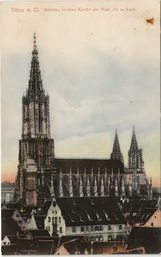 Ansichtskarte Ulm a. d. Donau Kirche - Blick über die Dächer der Stadt 1907