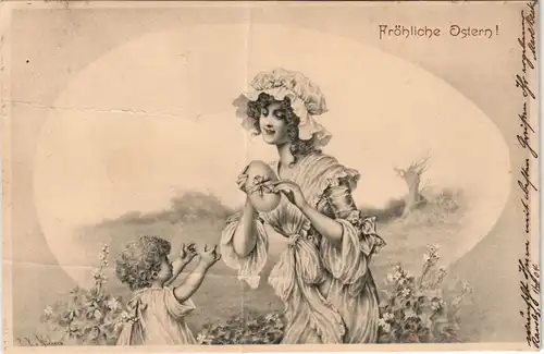 Ansichtskarte  Ostern / Oster-Karten - Frau Kind Ostereier 1904