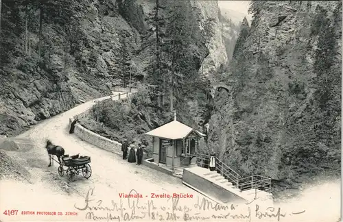 Ansichtskarte Zillis-Reischen Station Viamala Zweite Brücke - Kutsche 1904