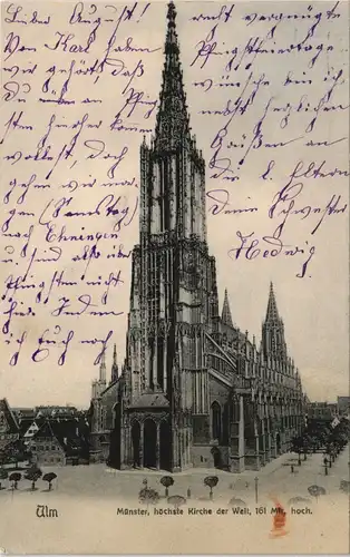 Ansichtskarte Ulm a. d. Donau Ulmer Münster, Platz und Straße 1905
