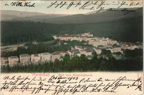 Marienbad Mariánské Lázně Blick auf die Stast, Handcoloriert 1904