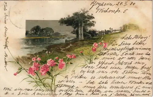 Ansichtskarte  Künstlerkarte Blumen am Fluß 1894