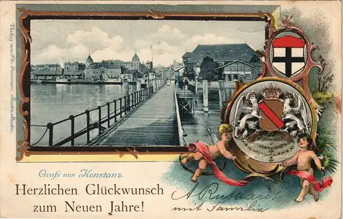 Konstanz Steg - Stadt Heraldik Prägekarte Engel Gold 1902 Prägekarte