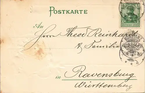 Konstanz Steg - Stadt Heraldik Prägekarte Engel Gold 1902 Prägekarte