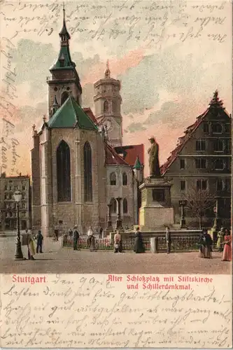 Ansichtskarte Stuttgart Alter Schloßplatz mit Stiftskirche 1904 Prägekarte