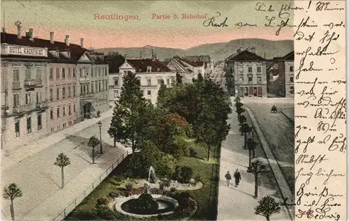 Ansichtskarte Reutlingen Partie am Bahnhof - Hotel Kronprinz 1905