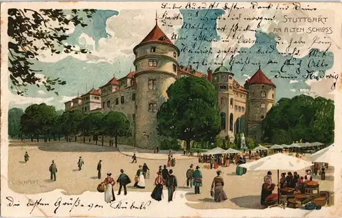 Ansichtskarte Stuttgart Altes Schloss - Künstlerkarte 1905