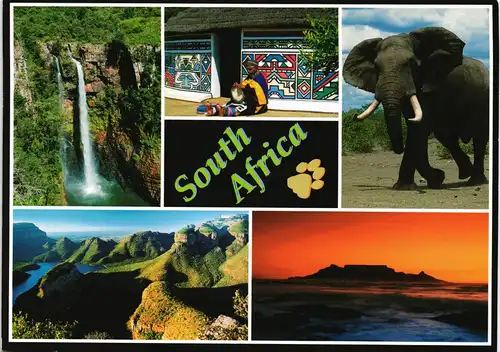Südafrika Mehrbild-AK Mac Mac Falls, Ndebele woman  Cape Town 2000