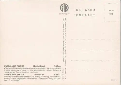 Postcard UMHLANGA ROCKS UMHLANGA ROCKS Lighthouse Beach View 1975