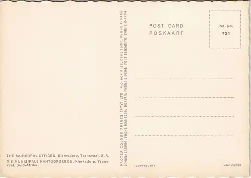 Postcard Klerksdorp THE MUNICIPAL OFFICES Transvaal, Südafrika 1970