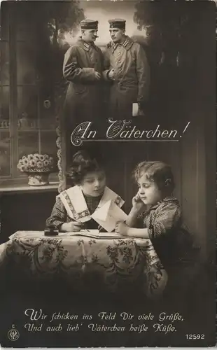 An Väterchen Soldaten Kinder WK1 Fotokunst gel- Feldpost Ehrenbreitenstein 1916