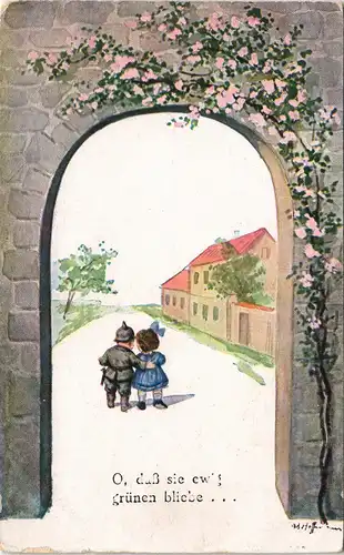 Ansichtskarte  Miitaria Kinder als Soldaten - Straße gel. Feldpost 1917