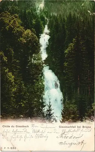 Ansichtskarte Brienz BE Waterfall/Chûte du Giessbach Wasserfall 1905