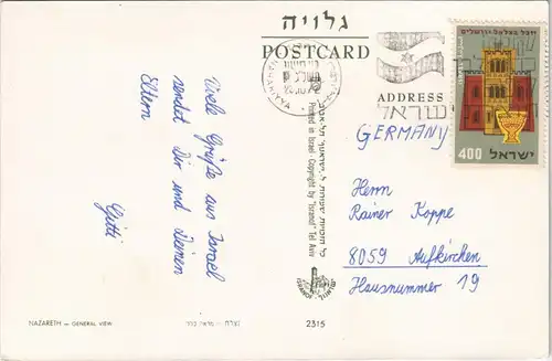 Postcard Nazareth Stadt City Panorama Stadtteilansicht 1972