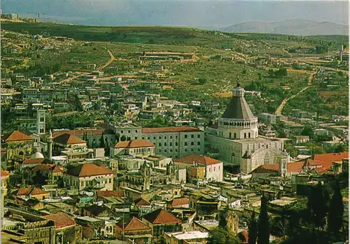 Nazareth Kirche (Church) Panorama Stadt-Teilansicht Postcard Israel 1970