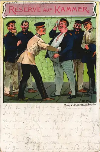 Ansichtskarte  Militär Scherzkarte Reserve in der Kammer Militariaq 1905