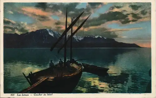 Genf Genève Genfersee (Lac Léman) Coucher du Soleil Sonnenuntergang 1920