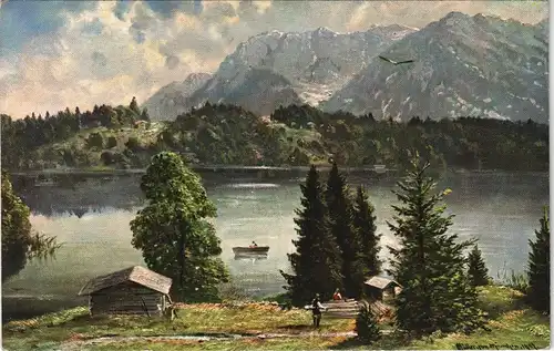 Ansichtskarte Obersdorf Allgäu Freibergsee See u. Berg Panorama 1910