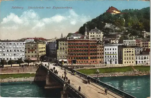 Salzburg Häuser Partie a.d. Staatsbrücke mit Kapuzinerberg 1910