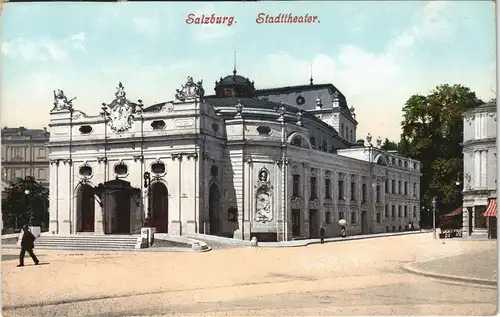 Ansichtskarte Salzburg Strassen Partie am Stadttheater Stadt-Theater 1910