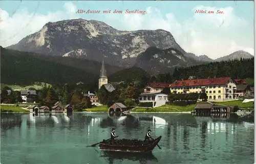 Ansichtskarte Altaussee Panorama mit dem Sandling und Hotel am See 1908