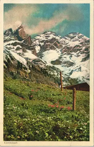 Einödsbach-Oberstdorf (Allgäu) Panorama-Ansicht Bergpanorama mit Wiese 1930