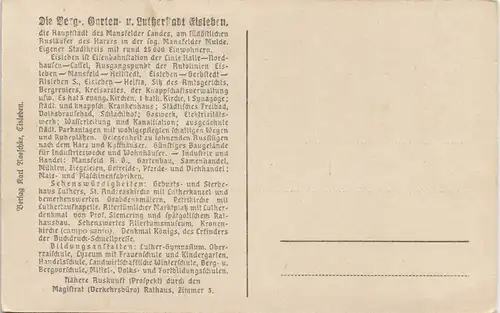 Eisleben Luthers Sterbehaus (rückseitig Stadt Beschreibung) 1920