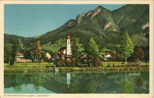 Ansichtskarte Oberammergau Panorama Blick gegen Laberköpfe 1930