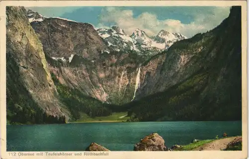 Ansichtskarte Berchtesgaden Obersee mit Teufelshörner und Röthbachfall 1930