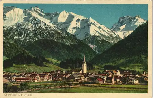Ansichtskarte Oberstdorf (Allgäu) Panorama-Ansicht gegen Alpen Berge 1930