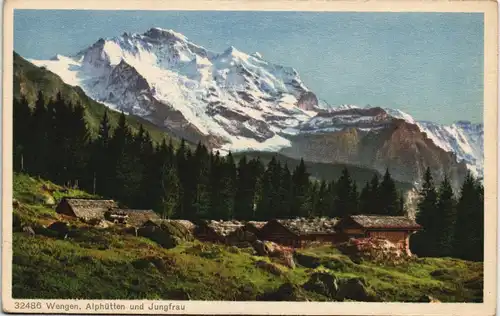 Ansichtskarte Wengen BE Alphütten und Jungfrau 1930