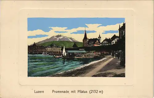 Ansichtskarte Luzern Lucerna Promenade mit Pilatus (2132 m) 1920